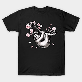 Kawaii Sloth Anime Japan Sakura Novelty Cute Funny Sloth T-Shirt